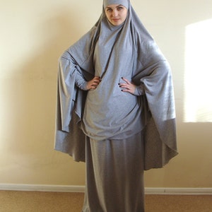 Franch khimar gray suit, Muslim sport suit, Maxi skirt, Islamic dress, Long hijab, Stylish Sport Burqa, Gray Niqab, Islam cover image 3