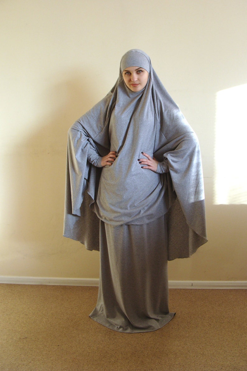 Franch khimar gray suit, Muslim sport suit, Maxi skirt, Islamic dress, Long hijab, Stylish Sport Burqa, Gray Niqab, Islam cover image 3