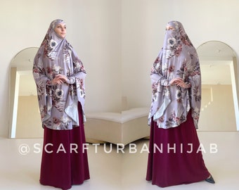 Handmade Grey Floral Print khimar  transformer to niqab