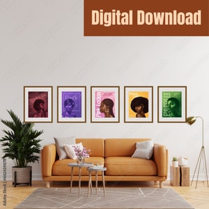 Black Woman Art Set of 5 Prints, African American Art, Gallery Wall Set, Woman Art, Black Woman Prints, Black Girl Art Print