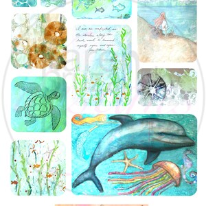 Unter dem Meer Collage Sheets, digitale Malerei und Ausmalseite; Scrapbooking; Kartenherstellung;Planer;Sticker; Schulbuchhülle