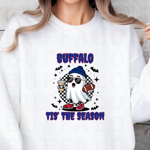 Buffalo Halloween Ghost Football Shirt, Iced Coffee Drinker Buffalo Football Tee, Spooky Season Buffalo Apparel, Funny Halloween Shirt