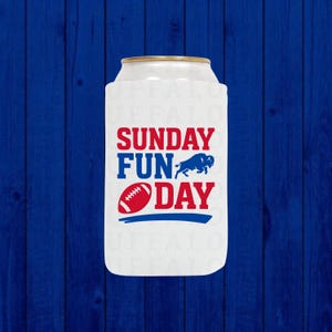 Sunday Fun Day Buffalo Football Beer Can Sleeve, Buffalo Slim Can Cooler, Skinny Can Holder, 716 Buffalo NY Gift, Buffalo Beer Cooler