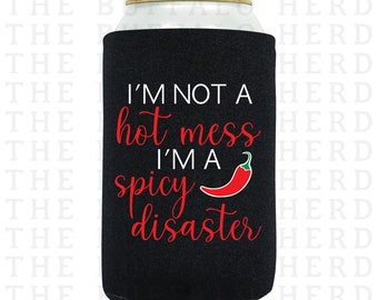 Spicy Disaster Beer Can Holder | Hot Mess Beverage Holder | Chili Pepper Slim Can Cooler | Beer Can Sleeve | Beer Cooler