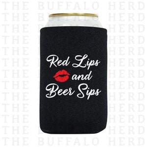 Red Lips and Beer Sips Beer Can Holder | Beverage Holder | Boss Babe Slim Can Cooler | Sip Sip Hooray | Boss Lady Beer Can Sleeve