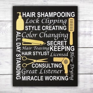 Hair Salon Word Collage Sign | Hairdresser | Hair Stylist Gift | Barber Shop | Hair Salon Decor | Cosmetology | Hair Scissors | Hair Brush