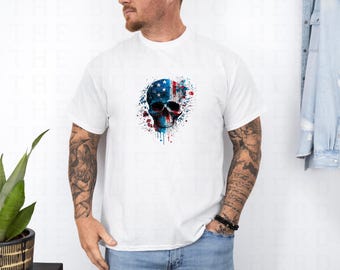 Patriotic Skull Tee, USA Skeleton Shirt, American Flag Skull Graphic, Mens Patriotic Tee, 4th of July Shirt Freedom Graphic