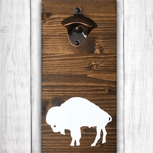 Rustic White Buffalo Wall Bottle Opener | Buffalo Bills Wood Bar Sign | Pub Sign | Man Cave Sign | Sports Bar Decor | Beer Lover Gift