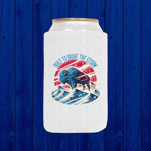 Brave the Storm Winter Buffalo Beer Can Sleeve, Buffalo Slim Can Cooler, Skinny Can Holder, 716 Buffalo NY Gift, Buffalo Beer Cooler