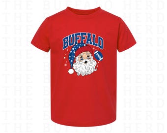 Kids Buffalo Santa Shirt, Buffalo Christmas Tee, Santa Football Shirt, Buffalo Holiday Tee, Santa Game Day Shirt, Buffalo Xmas Shirt