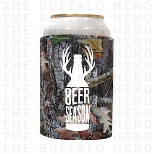 Beer Season Camo Beer Can Holder | Deer Antlers Beverage Holder | Camo Can Coolers | Hunting Season | Gift for Hunter