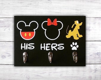 Minnie and Mickey Mouse Sign | Disney Wedding Gift | Key Holder for Wall | Dog Leash Holder | Mickey Head Key Hook | Pluto Disney Signs