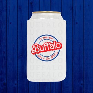 Let&#39;s Go Party Buffalo Football Beer Can Sleeve, Buffalo Mama Slim Can Cooler, Skinny Can Holder, 716 Buffalo NY Gift, Buffalo Beer Cooler