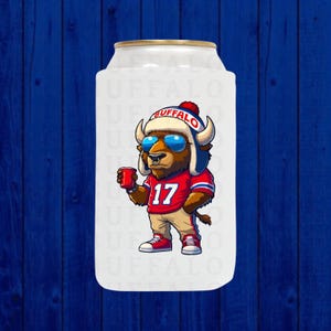 Drinking Buffalo Football Beer Can Sleeve, Josh Allen Buffalo Slim Can Cooler, Skinny Can Holder, 716 Buffalo NY Gift, Buffalo Beer Cooler