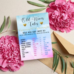 Old Wives Tales Gender Reveal Game printable boy or girl prediction activity fun party game idea DIY gender reveal digital editable template