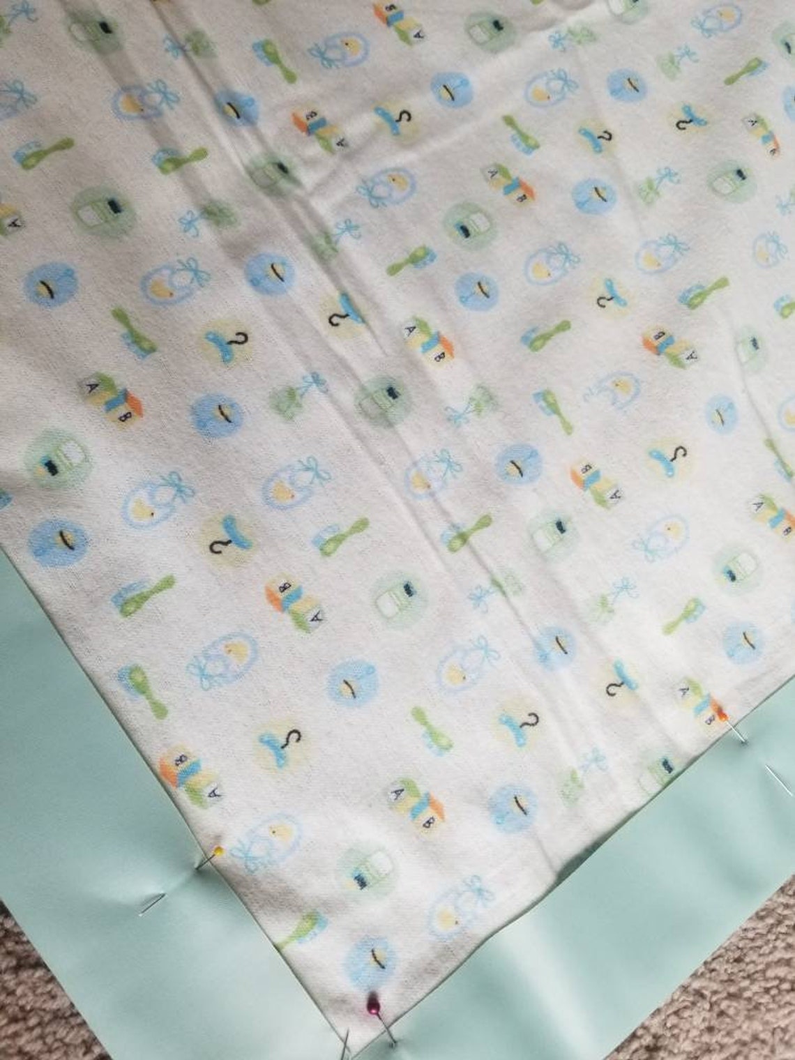 Yellow Cotton Flannel Baby Blanket With Mint Green Satin Edge Etsy
