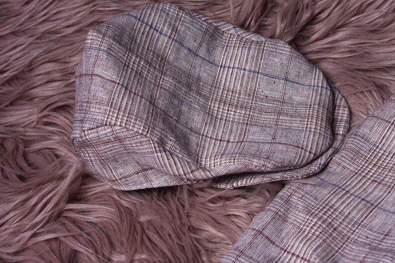 Newborn Flat Cap sets,Beige Check flat cap with pants,Newborn photography prop,Vintage style baby boy clothing prop.Handmade in UK by me