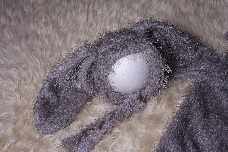 Newborn,Unisex Boy,Baby Girl silver grey bunny romper and bonnet set In lovely stretchy soft fur fabric,Easter bunny photo shoot romper