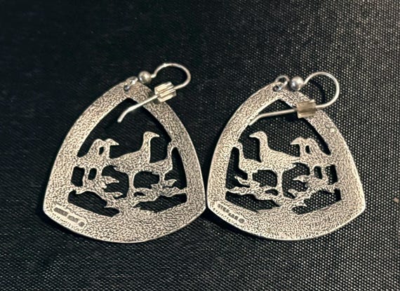 Marked Pair Sterling Silver Dangle Triangular Bir… - image 6