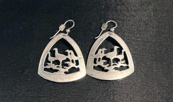 Marked Pair Sterling Silver Dangle Triangular Bir… - image 5