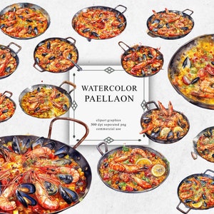 20 Paellaon Clipart Set en PNG transparente - Descargas de imágenes digitales de acuarela de Paellaon para hacer tarjetas, álbumes de recortes, diario basura, papel