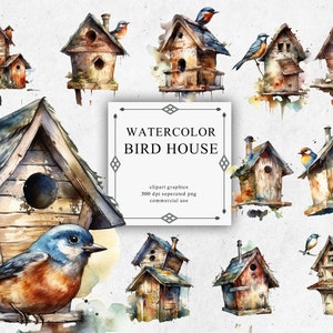 20 Watercolor Bird House Clipart - Digital PNG Bird House. Bird House PNG Transparent 2023 New Collection