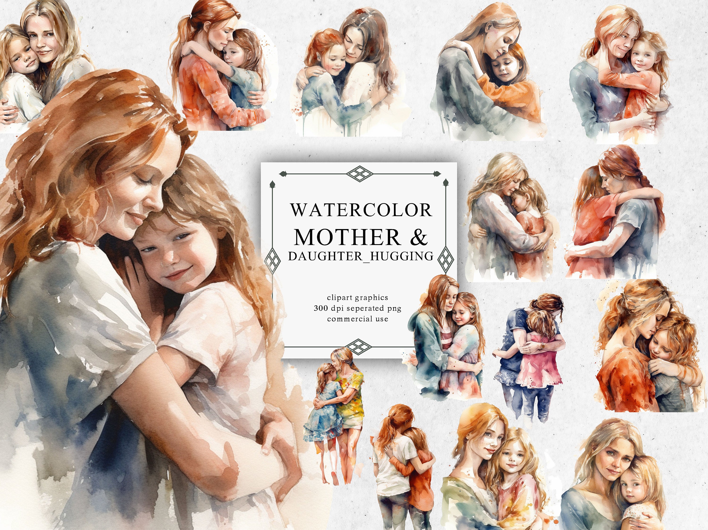 21 Mother's Day Clipart Watercolor Bundle Png Mother and Daughter ...