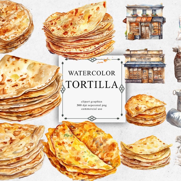 13 tortillas aquarelle ensemble Clipart - tortilla PNG numérique, délicieuse tortilla, tortilla de haute qualité, tortilla pour sticker