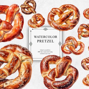 16 Pretzel Clipart Set in Transparent PNG - Pretzel Watercolor Digital Image Downloads for Card Making, Scrapbook, Junk Journal, Paper