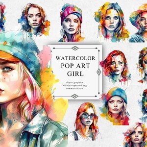 33 Popart Girl Clipart Set in Transparent PNG - Watercolor Digital Image Downloads for Card Making, Scrapbook, Junk Journal, Paper Crafts