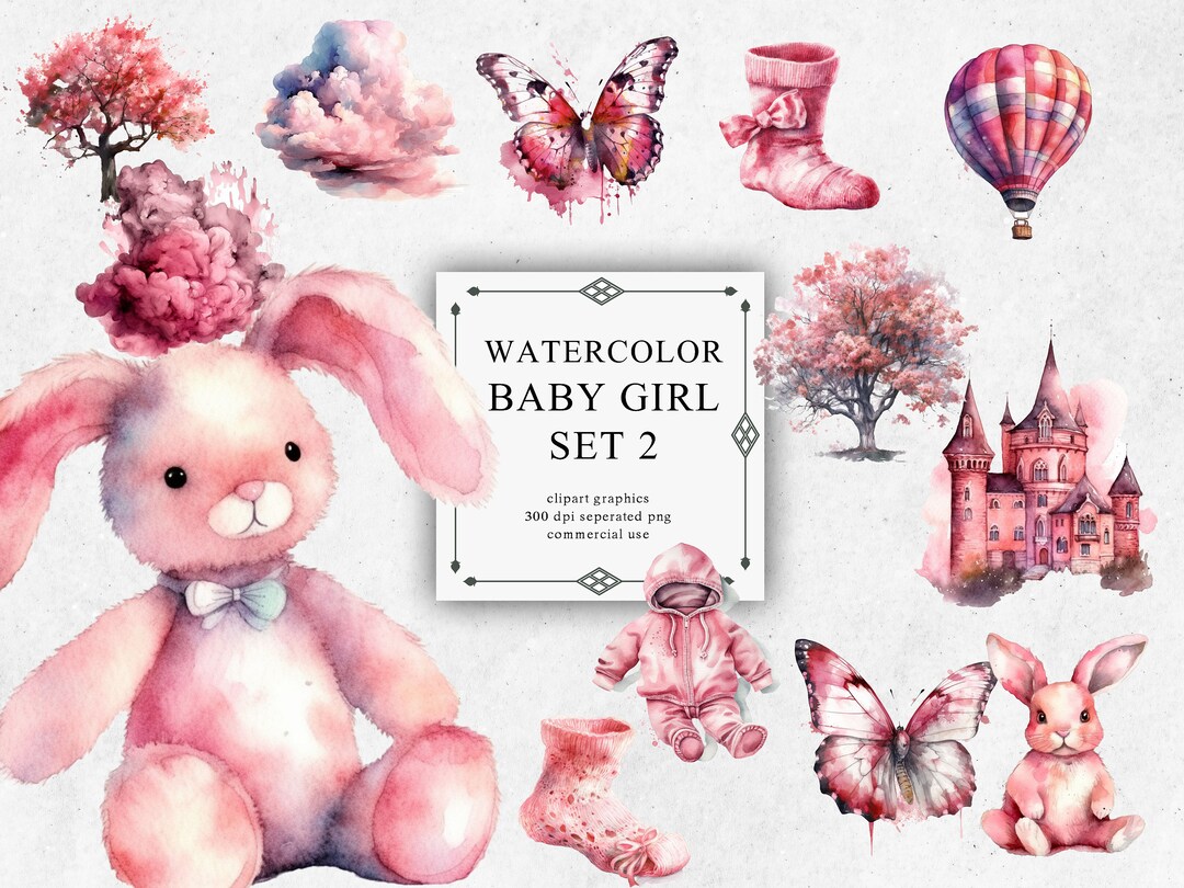 20 Baby Girl Clipart Set #2 in Transparent PNG - Baby Girl Watercolor ...