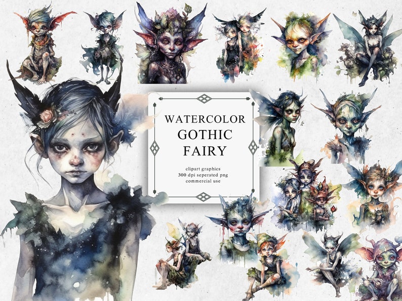 16 Gothic Fairy Clipart Watercolor Bundle Png Graphics Images - Etsy