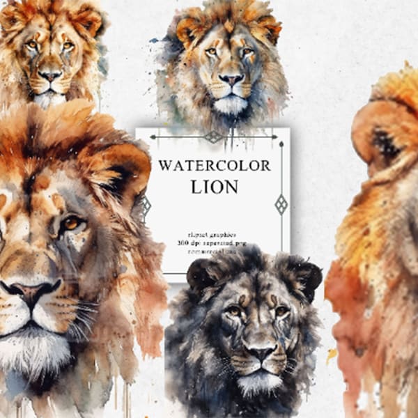 5 Lion Clipart Set in Transparent PNG - Digital Image Downloads for Card Making, Scrapbook, Junk Journal, Paper Crafts