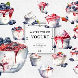 19 Yogurt Clipart Set in Transparent PNG - Yogurt Watercolor Digital Image Downloads for Card Making, Scrapbook, Junk Journal, Paper