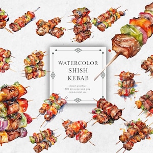 20 Shish Kebab Clipart Set in Transparent PNG - Shish Kebab Watercolor Digital Image Downloads for Card Making, Scrapbook, Junk Journal