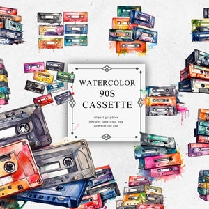 19 Watercolor Casette Clipart - Digital PNG Casette. Casette PNG Transparent 2023 New Collection