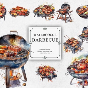 20 Barbecue Clipart Set in Transparent PNG - Barbecue Watercolor Digital Image Downloads for Card Making, Scrapbook, Junk Journal, Paper