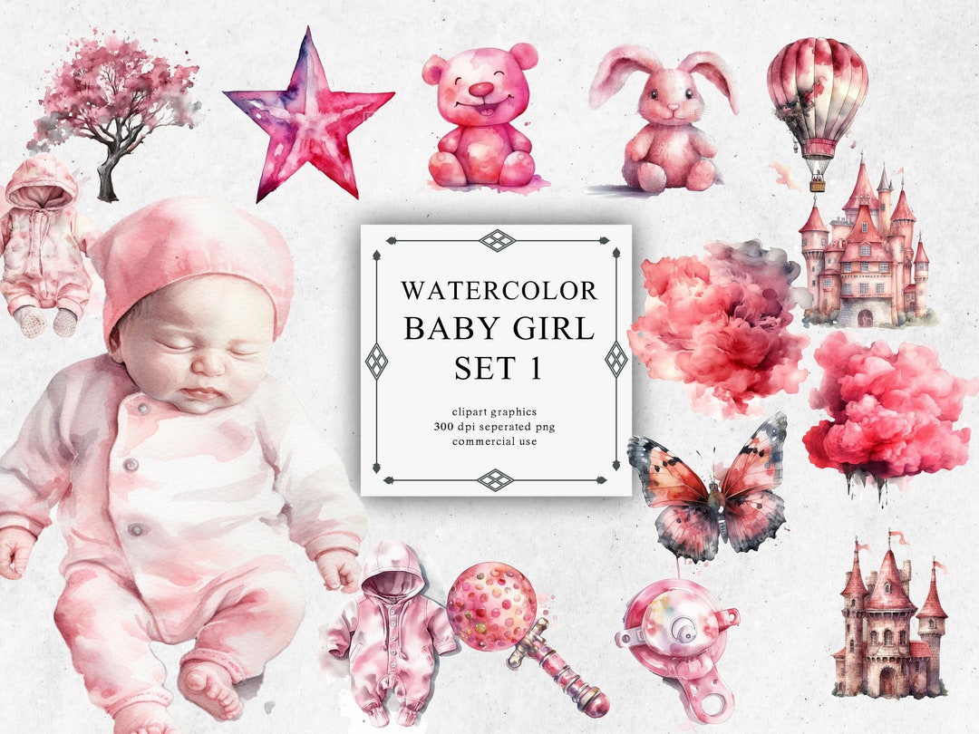 23 Baby Girl Clipart Set #1 in Transparent PNG - Baby Girl Watercolor ...