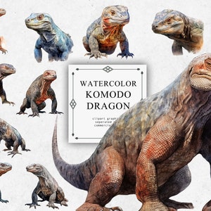 Komodo Dragon Clipart Set in Transparent PNG - Komodo Dragon Watercolor Digital Image Downloads for Card Making, Scrapbook, Junk Journal
