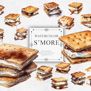 24 S&#39;MORE Clipart Set in Transparent PNG - S&#39;MORE Watercolor Digital Image Downloads for Card Making, Scrapbook, Junk Journal