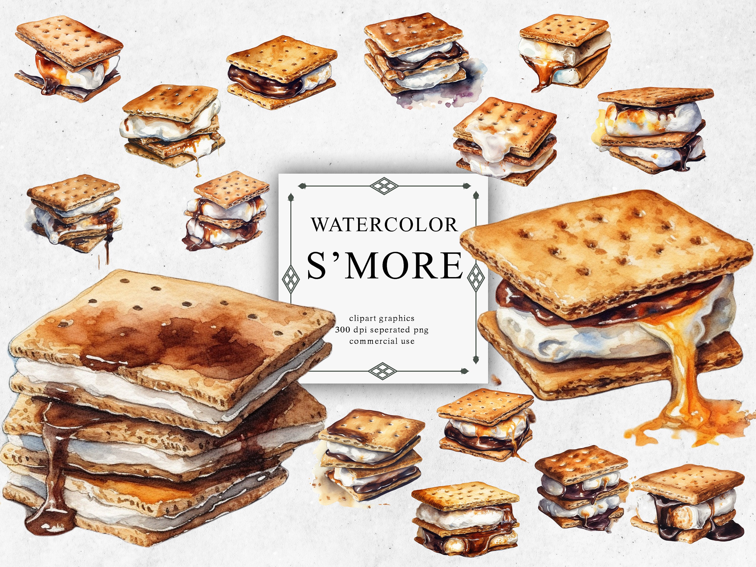24 S'MORE Clipart Set in Transparent PNG - S'MORE Watercolor Digital ...