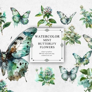 20 imágenes prediseñadas de mariposa de menta en PNG transparente - Descargas de imágenes digitales de flores para hacer tarjetas, álbumes de recortes, diarios basura, manualidades de papel