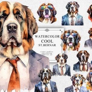 St Bernar Dog Clipart Set en PNG transparente - St Bernar Dog Acuarela Descargas de imágenes digitales para la fabricación de tarjetas, álbum de recortes, diario basura