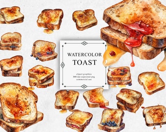 20 Toast Clipart Set in Transparent PNG - Toast Watercolor Digital Image Downloads for Card Making, Scrapbook, Junk Journal, Paper