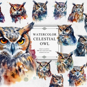 20 Owl Clipart Set in Transparent PNG - Owl Watercolor Digital Image Downloads for Card Making, Scrapbook, Junk Journal, Paper