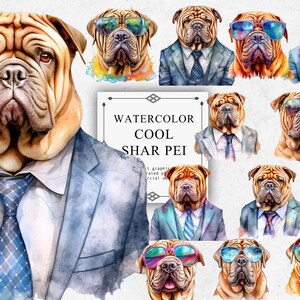 Shar Pei Dog Clipart Set in Transparent PNG - Shar Pei Dog Watercolor Digital Image Downloads for Card Making, Scrapbook, Junk Journal