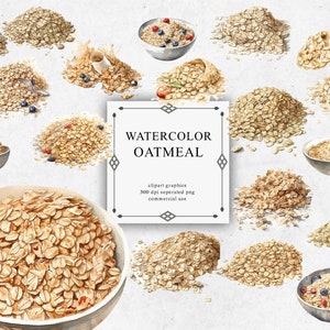 19 Oatmeal Clipart Set in Transparent PNG - Oatmeal Watercolor Digital Image Downloads for Card Making, Scrapbook, Junk Journal, Paper