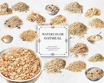 19 Oatmeal Clipart Set in Transparent PNG - Oatmeal Watercolor Digital Image Downloads for Card Making, Scrapbook, Junk Journal, Paper