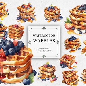 18 Waffles Clipart Set in Transparent PNG - Waffles Watercolor Digital Image Downloads for Card Making, Scrapbook, Junk Journal, Paper