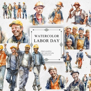 29 Labor Day Clipart Watercolor Bundle Png Graphics Images Pack - 72 DPI Digital Labor Day Transparent PNG